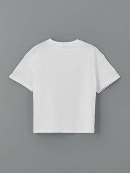 Bisiklet Yaka Bask?l? K?z ?ocuk Ti??rt