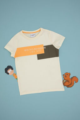 Erkek _ocuk Krem Bisiklet Yaka Ti__rt Sepette S_rpriz _ndirim