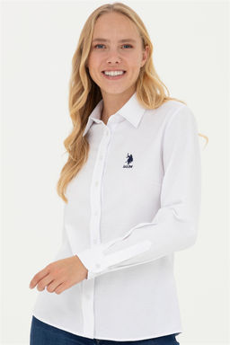 Женская белая базовая рубашка с длинным рукавом