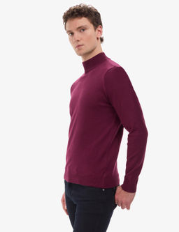 Bordo Slim Fit Yar_m Bal_k__ Yaka Basic Triko Kazak