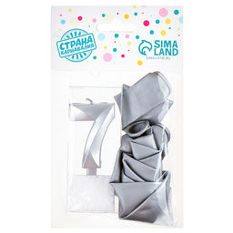 Свеча для торта, цифра 7 + воздушные шары, 5 шт, серебро - Страна карнавалия фото 4