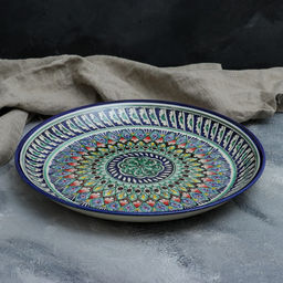 Ляган узбекский Риштанская Керамика «Орнамент», d=36 см, синий