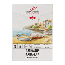 VISTA-ARTISTA PWG-A410 Папка с бумагой для акварели 100% целлюлоза 200 г/м2 A4 30 х 21 см папка 10 л. Лодочки гознак тисненая