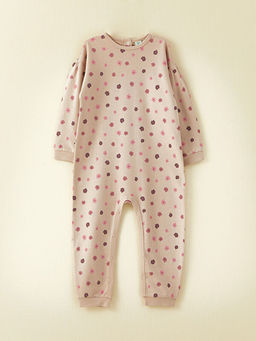 Bisiklet Yaka Uzun Kollu Desenli Organik Pamuklu K?z Bebek Tulum