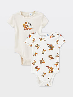 Bisiklet Yaka Chip and Dale Bask?l? K?sa Kollu Erkek Bebek ??t??tl? Body 2li