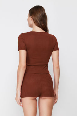 Trendyolmilla Bordo Dugme Detayl? Fitilli Sortlu Orme Pijama Tak?m? THMSS24PT00097 фото 42