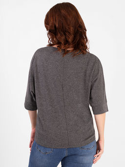 Блузка трикотажная женская серая с крупными стразами - Almond фото 3