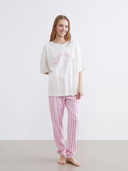 Bisiklet Yaka Bask?l? Kad?n Pijama Tak?m