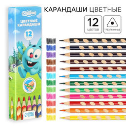 Карандаши цветные в пенале 12 цветов Смешарики, Смешарики, трёхгранный корпус фото 19