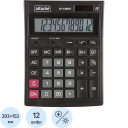 Калькулятор настольный ПОЛНОРАЗМ Attache AF-446BG,12р,дв.п,ч/сер,203x153x48