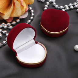 Футляр под кольцо, серьги Сердце, бархатный, 4?5 см, бордовый с золотом