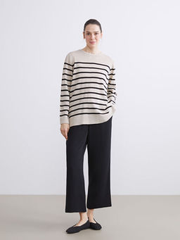 Bisiklet Yaka ?izgili Kad?n Triko Kazak