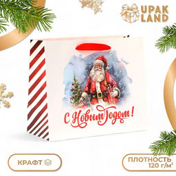Цена за 3 шт. Пакет подарочный новогодний бумажный, «Дед Мороз», 24 х 20 х 11 см