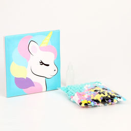 Картина помпонами «Единорог», 20×20 см, аппликация помпошками