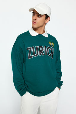 TRENDYOL MAN Premium Indigo Oversize/Genis Kesim Gomlek Ici Polarl? Sweatshirt TMNAW24SW00187 - Trendyolmilla фото 9
