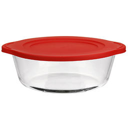 "Боркам (Borcam)" Форма стеклянная жаропрочная 0,84л, д19см, h16см, пластмассовая крышка, цветная коробка, Pasabahce (Турция)