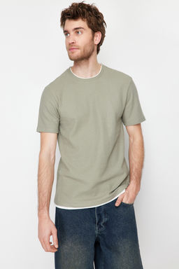 Siyah-Mint Regular/Normal Kesim 2li Paket Dokulu %100 Pamuklu T-Shirt TMNSS24TS00097 - Trendyolmilla фото 4