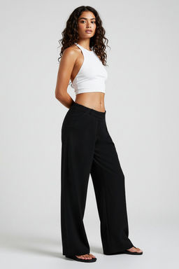 TRENDYOLMILLA Siyah Dusuk Bel Wide Leg/Genis Paca Dokuma Pantolon TWOSS25PL00025