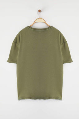 Trendyolmilla Man Yesil Oversize/Genis Kesim Eskitme/Soluk Efekt Dikis Detayl? Kal?n T-Shirt TMNSS25TS00222  фото 8