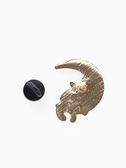 Значок Кот на Луне, цвет чёрно-белый в золоте