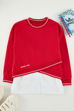 Lacivert K?z Cocuk Renk Bloklu Orme Sweatshirt TKDAW25SW00045 - Trendyolmilla фото 3