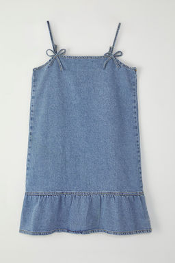 Trendyolmilla Ac?k Mavi Fiyonk/Kurdele Detayl? Etegi Volanl? Mini Denim Elbise TWOSS25EL00736  фото 5