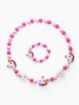 Цена за 2 шт. Набор детских украшений Выбражулька «Единорожек», 2 предмета: бусы, браслет, розовый