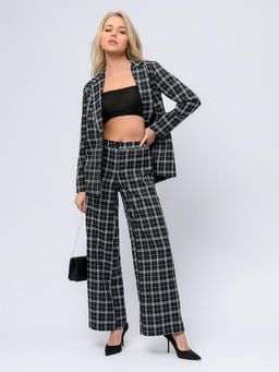 Жакет черный в мелкую клетку удлиненный с отложным воротником - 1001dress фото 15