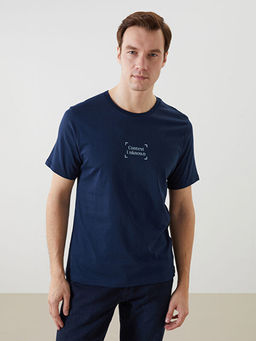 Bisiklet Yaka K?sa Kollu Bask?l? Penye Erkek Ti??rt