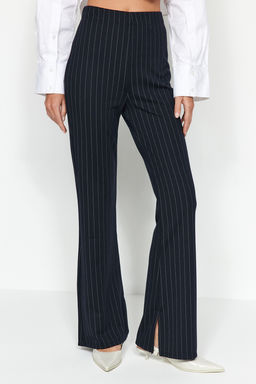 TRENDYOLMILLA Lacivert Smart Y?rtmacl? Flare/Ispanyol Paca Yuksek Bel Cizgili Orme Tayt Pantolon TWOSS23PL00126  фото 14