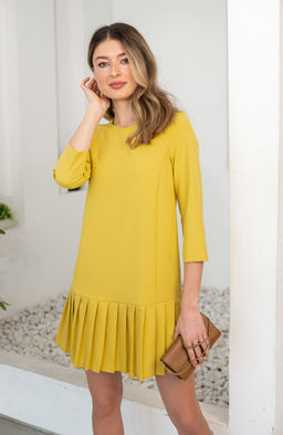 Платье мини с юбкой плиссе желтый
