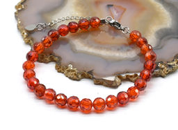 Браслет из фианитов шарик гр.6мм цвет оранжевый, 18см