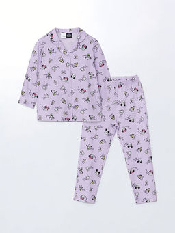 G?mlek Yaka Minnie Mouse Bask?l? K?z ?ocuk Pijama Tak?m