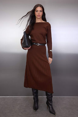 Siyah A-line Kay?k Yaka Maxi Triko Kemerli Elbise TWOAW26EL00013 - Trendyolmilla фото 7