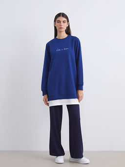 Bisiklet Yaka Bask?l? Kad?n Sweatshirt Tunik