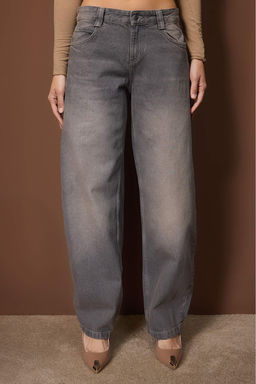 Gri Dusuk Bel Baggy Jeans TWOAW26JE00303