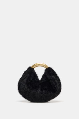 FAUX FUR HANDBAG WITH METAL HANDLE