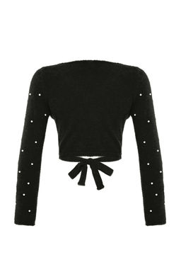 Siyah Super Crop Tuylu/Sakal Iplikli Inci Detayl? Triko Kazak TWOAW24KZ00228 - Trendyolmilla фото 8