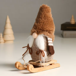 Кукла интерьерная текстильная Бабуся в меховом колпаке на санках, 22.5 см