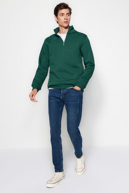 Yesil Regular/Normal Kesim Dik Yaka Fermuarl? Pamuklu Basic Ici Polarl? Sweatshirt TMNAW24SW00041