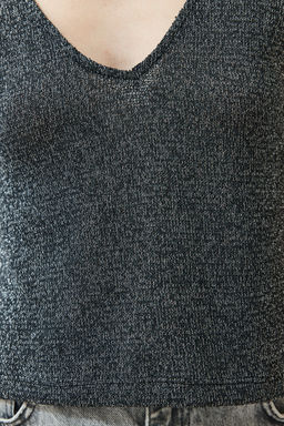 Gri Ince Basic V-Yaka Triko Bluz TWOSS23BZ00678 - Trendyolmilla фото 5