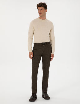 Kahverengi Slim Fit Beli Lastikli Kordonlu Kanvas Pantolon