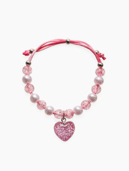Цена за 2 шт. Браслет детский «Выбражулька» на затяжке, сердце с бусинами, розовый