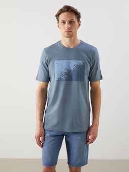 Bisiklet Yaka K?sa Kollu Bask?l? Penye Erkek Ti??rt