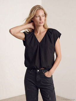 V Yaka B?zg?l? Poplin Bluz