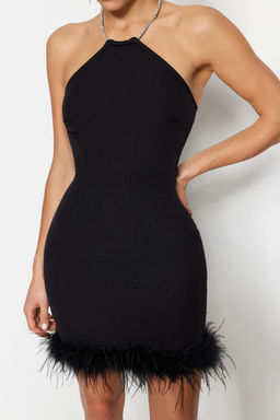 TRENDYOLMILLA Siyah Vucuda Oturan Otrisli Parlak Tasl? Dokuma K?sa S?k Abiye Elbise TPRSS23EL00255 фото 4