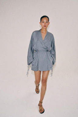 VESTIDO CORTO CRUZADO ZW COLLECTION / Azul / Gris
