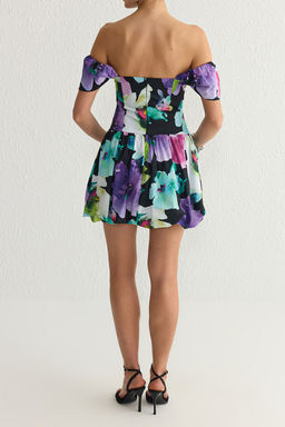 TRENDYOLMILLA Cok Renkli Carmen Yaka Cicekli Poplin Dokuma Mini Elbise TPRSS25EL00107  фото 5