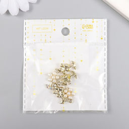 Цена за 5 шт. Декор для творчества металл, стразы Цветочек жемчужный с листиками, золото, 1.1?2 см