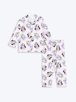 Polo Yaka Uzun Kollu Minnie Mouse Bask?l? K?z Bebek Pijama Tak?m